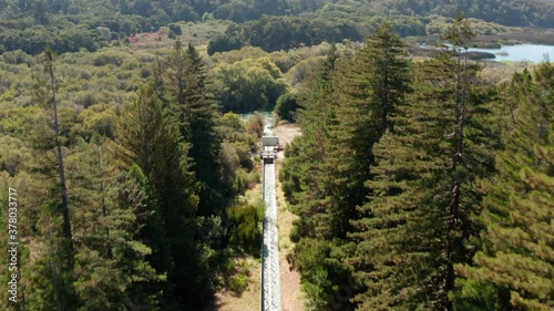 Aerial: Las Pulgas Water Temple, Canal and Lake. Flying Forward photo