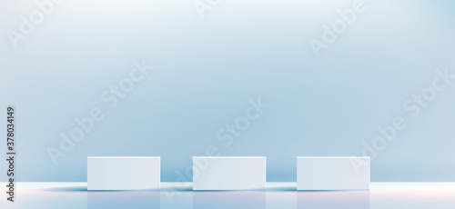 Blue geometric podium square and minimal boxes. empty showcase for cosmetic product presentation. Fashion magazine. vector Illustration design.