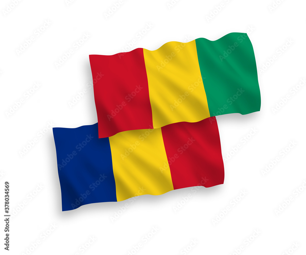 Flags of Romania and Guinea on a white background Flags of Romania and Guinea on a white background