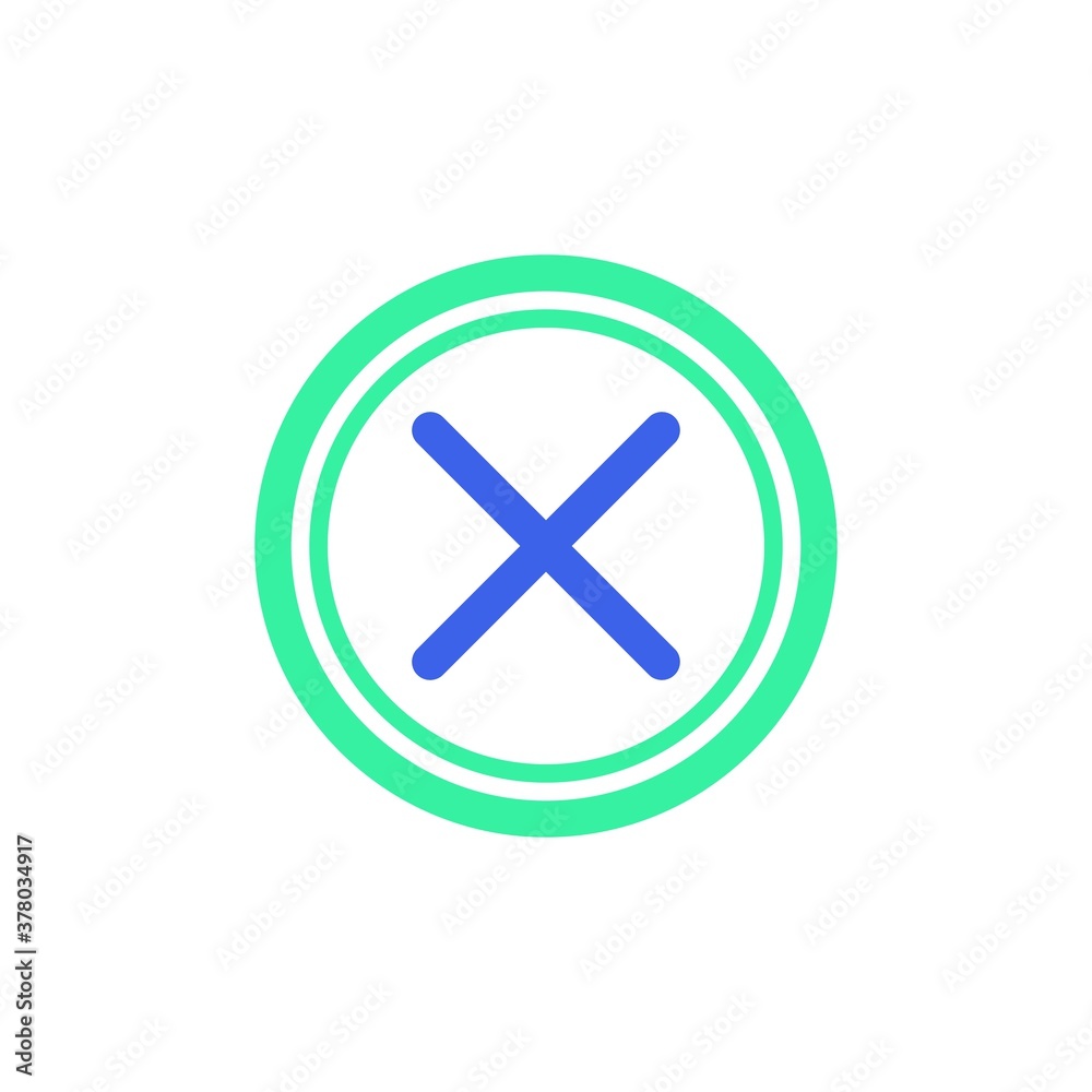 Cancel, delete button icon vector, remove filled flat sign, bicolor pictogram, cross mark green and blue colors. Symbol, logo illustration Cancel, delete button icon vector, remove filled flat sign, bicolor pictogram, cross mark green and blue colors. Symbol, logo illustration