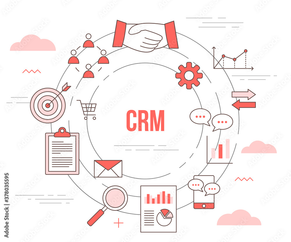 crm customer relationship management concept with icon set template banner with modern orange color style