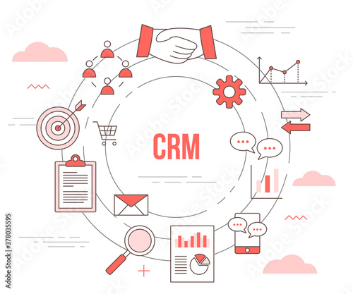 crm customer relationship management concept with icon set template banner with modern orange color style photo