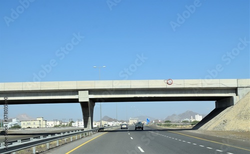 Landscape of Amazing Oman highway road travel. Muscat, Oman : 15-09-2020