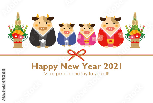 New Years Greeting Of Cow Family