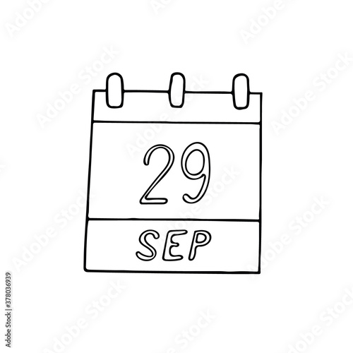 calendar hand drawn in doodle style. September 29. World Heart Day, date. icon, sticker, element, design. planning, business holiday