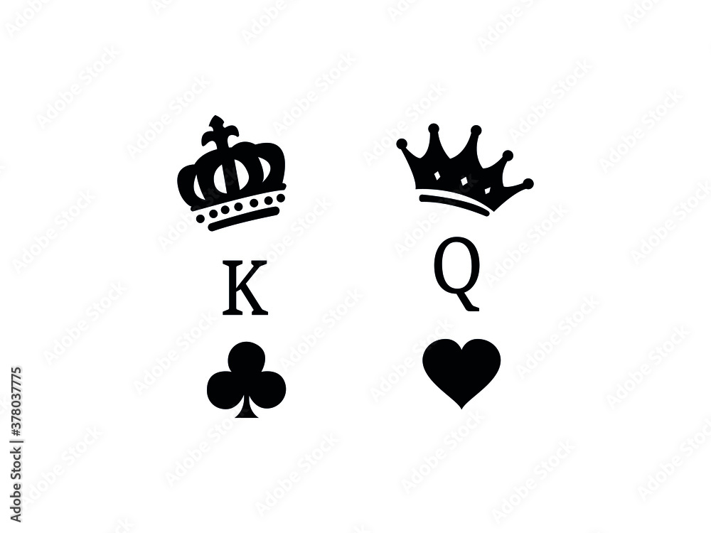 King and Queen couple Icon Vector illustration. poker card sign with crown,  emblem isolated on white background, Flat style for graphic and silhouette,  logo, t-shirt, mug, cup, tattoo Stock Vector