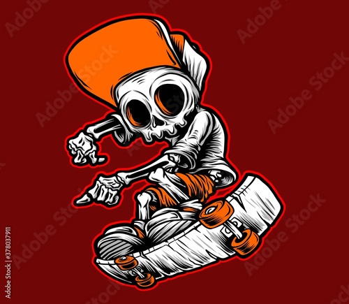 Skull skate cartoon illustration, T -shirt, graphic print