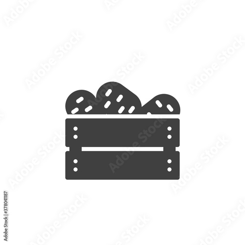 Potato harvest box vector icon. filled flat sign for mobile concept and web design. Potato crate box glyph icon. Symbol, logo illustration. Vector graphics