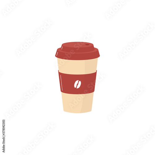 Paper disposable cup for takeaway coffee shop flat vector illustration isolated.