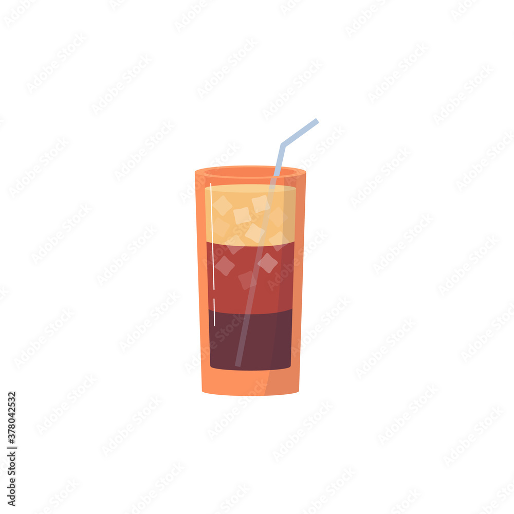 Iced coffee drink with three color layers in glass with straw. Iced coffee drink with three color layers in glass with straw.