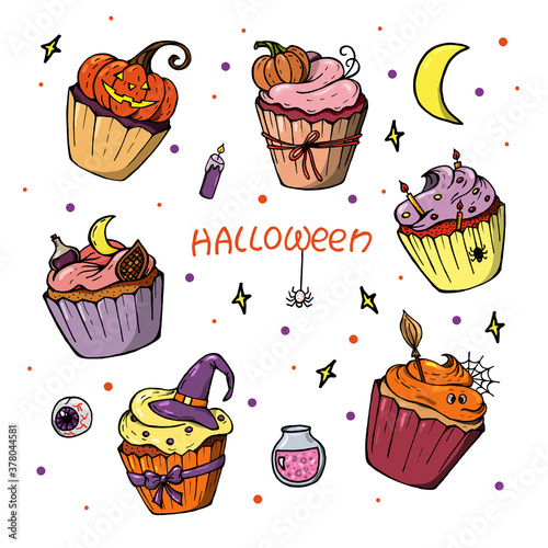 Halloween cupcake set. Cute scary desserts