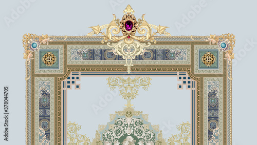 Decorated with elegant and luxurious patterns. Rococo, Baroque style, retro elements, invitation cards, textiles, wrapping paper and fabric design.