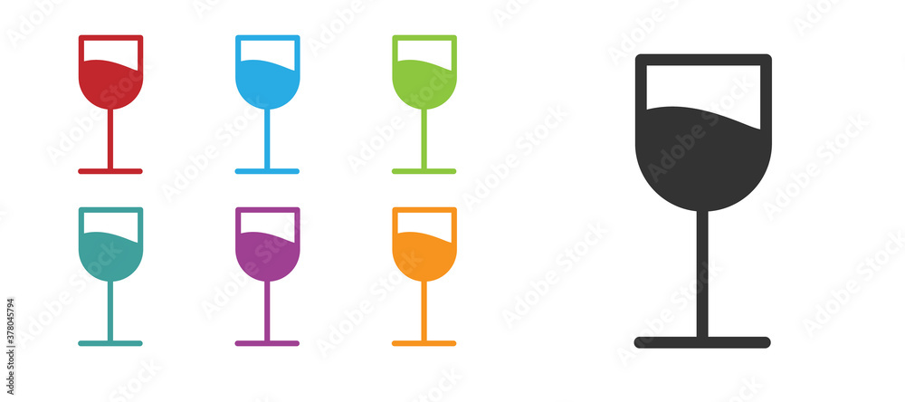 Black Wine glass icon isolated on white background. Wineglass sign. Set icons colorful. Vector Illustration. Black Wine glass icon isolated on white background. Wineglass sign. Set icons colorful. Vector Illustration.