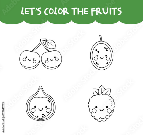 Coloring game cute happy fruits