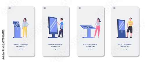 Mobile pages set for service interactive equipment flat vector illustrations.