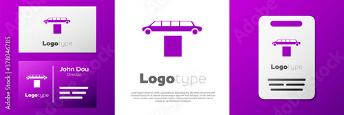 Logotype Luxury limousine car and carpet icon isolated on white background. For world premiere celebrities and guests poster. Logo design template element. Vector Illustration.
