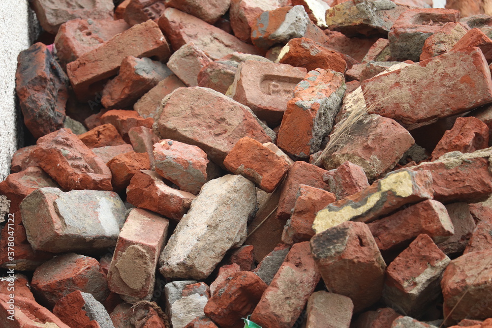 Fototapeta premium A pile of debris, broken pieces of brick
