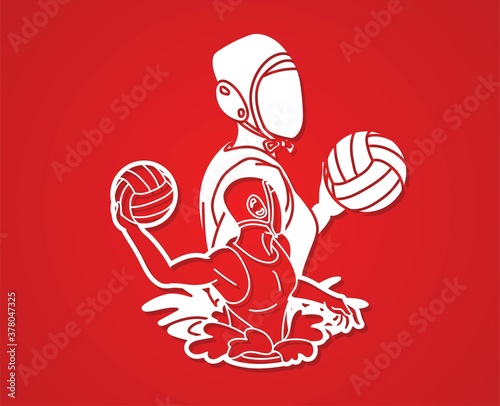 Group of water polo players  action cartoon graphic vector