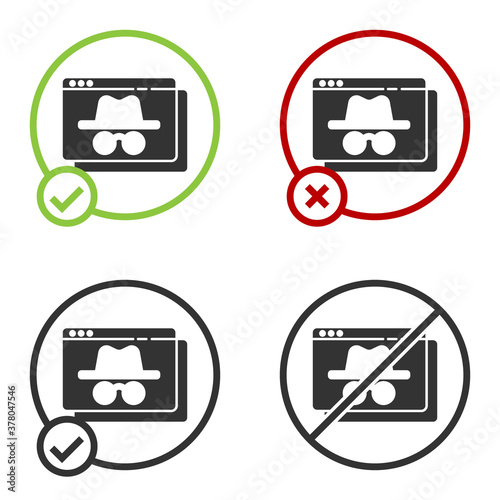 Black Browser incognito window icon isolated on white background. Circle button. Vector.