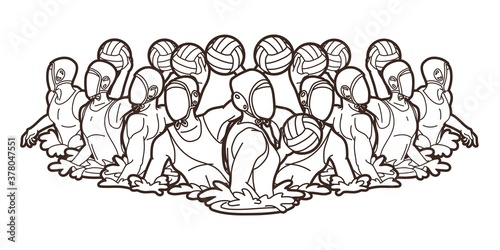 Group of water polo players  action cartoon graphic vector
