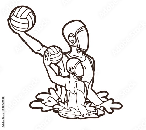 Group of water polo players  action cartoon graphic vector