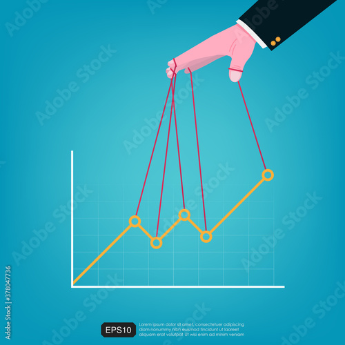 Businessman hand controlling chart graphic vector illustration. Flat style design