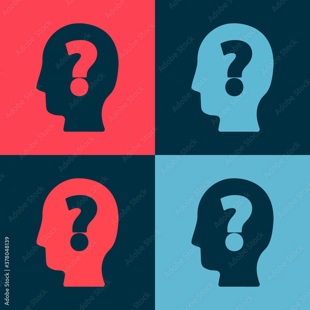 Pop art Human head with question mark icon isolated on color background. Vector. Pop art Human head with question mark icon isolated on color background. Vector.