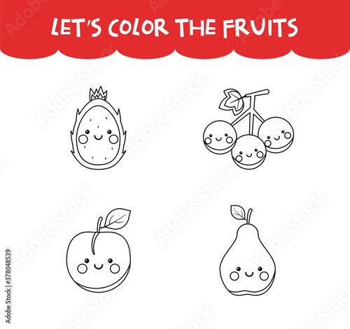 Coloring game cute happy fruits