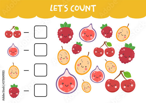 Counting game with cute colorful fruits