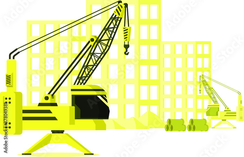 Illustration of construction crane at construction site