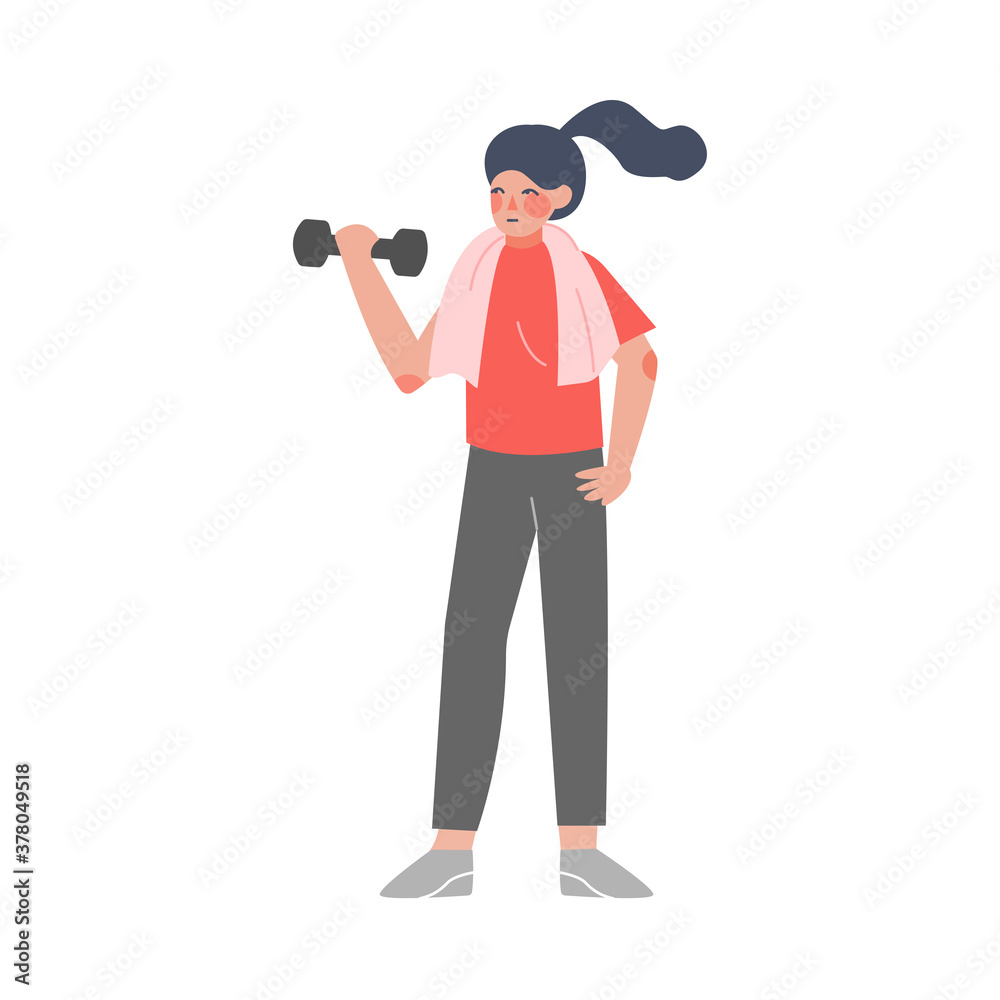 Girl Exercising with Dumbbells to Calm Down Stressful Emotion, Person Relaxing, Reducing and Managing Stress Cartoon Style Vector Illustration Girl Exercising with Dumbbells to Calm Down Stressful Emotion, Person Relaxing, Reducing and Managing Stress Cartoon Style Vector Illustration