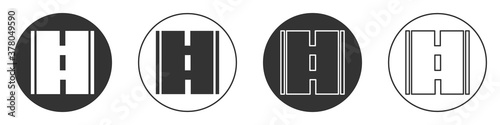 Black Road icon isolated on white background. Circle button. Vector.