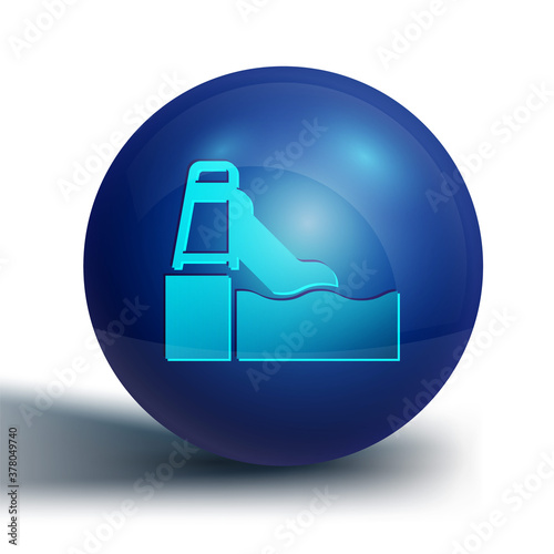 Blue Water slide with pool icon isolated on white background. Aquapark. Blue circle button. Vector.
