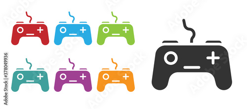 Black Gamepad icon isolated on white background. Game controller. Set icons colorful. Vector.
