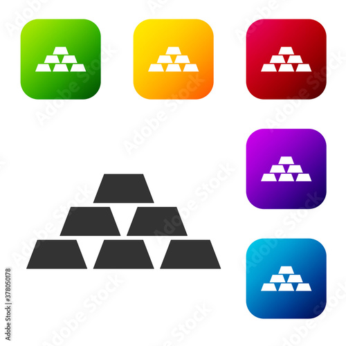Black Gold bars icon isolated on white background. Banking business concept. Set icons in color square buttons. Vector.