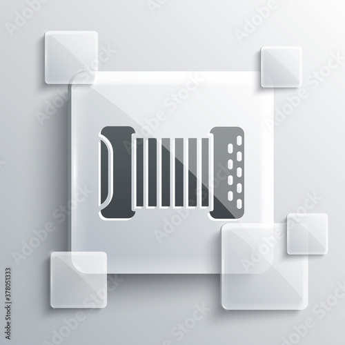 Grey Musical instrument accordion icon isolated on grey background. Classical bayan, harmonic. Square glass panels. Vector.