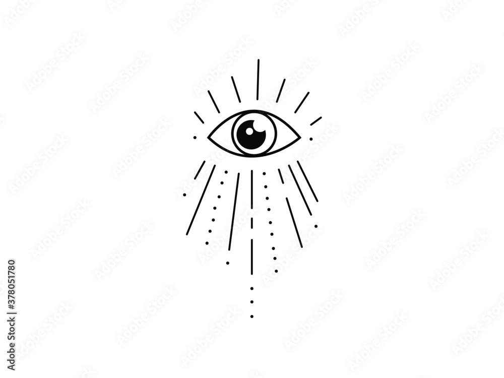 eye Icon Vector illustration. evil eyes vision black line symbol. mystic  inside triangle pyramid art sign, emblem isolated on white background, Flat  style for graphic occultism, geometry,logo,tattoo Stock Vector