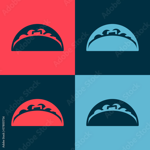 Pop art Taco with tortilla icon isolated on color background. Traditional mexican fast food menu. Vector.