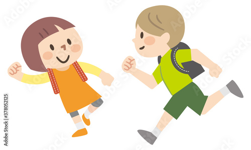 ランドセルを背負って走る子供たち