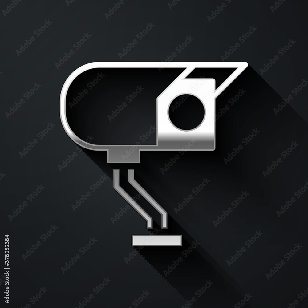 Silver Security camera icon isolated on black background. Long shadow style. Vector. Silver Security camera icon isolated on black background. Long shadow style. Vector.
