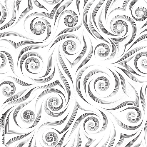 Stock vector black seamless pattern.Abstract texture from graceful lines on a white background.Texture for wrapping paper or fabric.