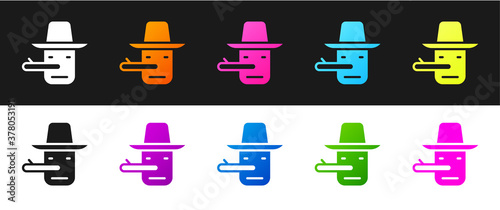 Set Pinocchio icon isolated on black and white background. Vector.