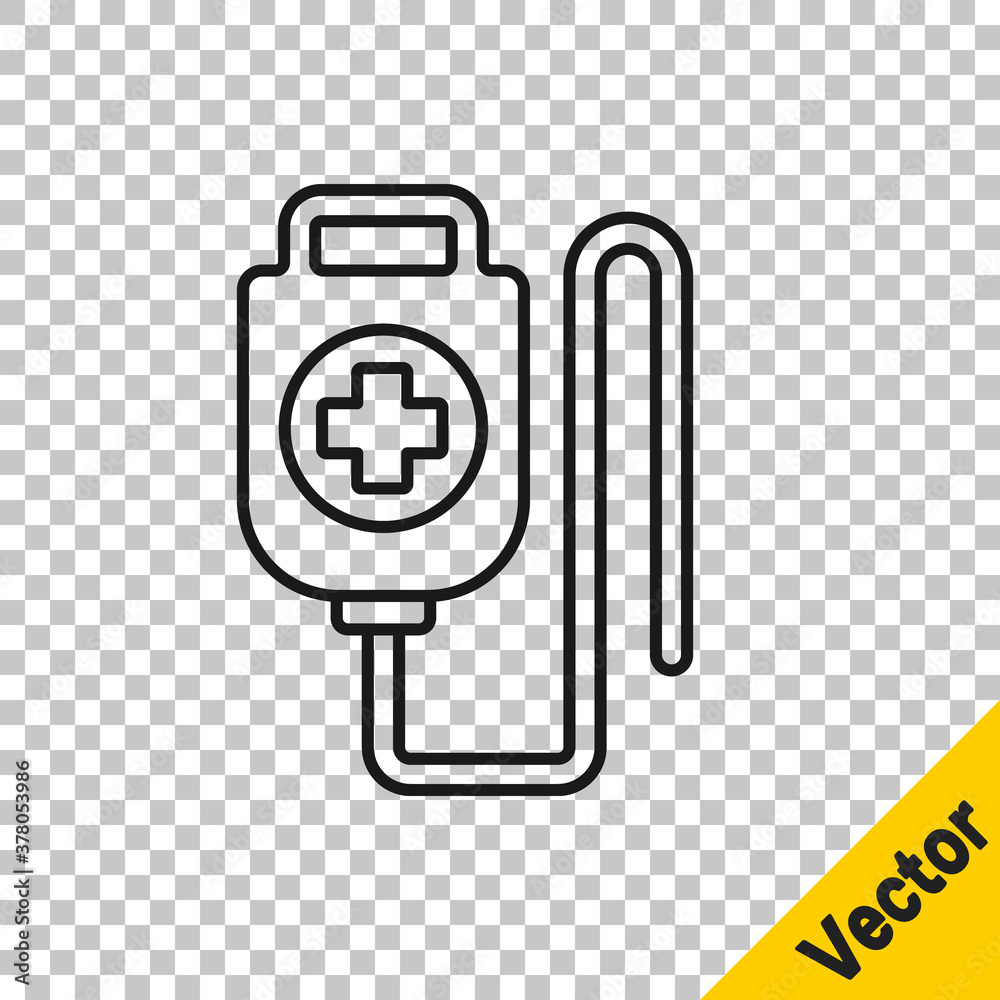 Black line IV bag icon isolated on transparent background. Blood bag. Donate blood concept. The concept of treatment and therapy, chemotherapy. Vector Illustration. Black line IV bag icon isolated on transparent background. Blood bag. Donate blood concept. The concept of treatment and therapy, chemotherapy. Vector Illustration.
