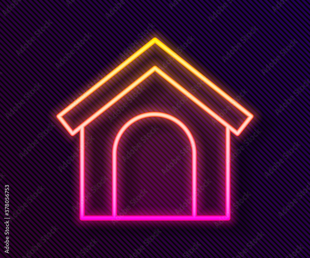 Glowing neon line Dog house icon isolated on black background. Dog kennel. Vector. Glowing neon line Dog house icon isolated on black background. Dog kennel. Vector.