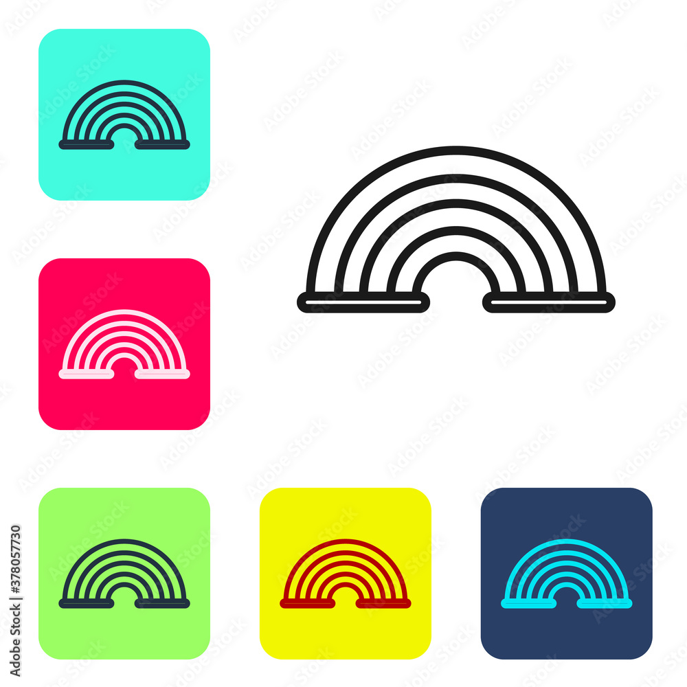 Black line Rainbow icon isolated on white background. Set icons in color square buttons. Vector. Black line Rainbow icon isolated on white background. Set icons in color square buttons. Vector.