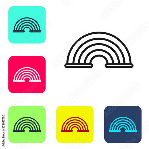 Black line Rainbow icon isolated on white background. Set icons in color square buttons. Vector.