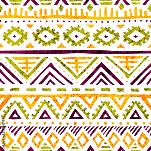 Seamless ethnic pattern. Grunge texture. Summer vintage print for textiles. Vector illustration.