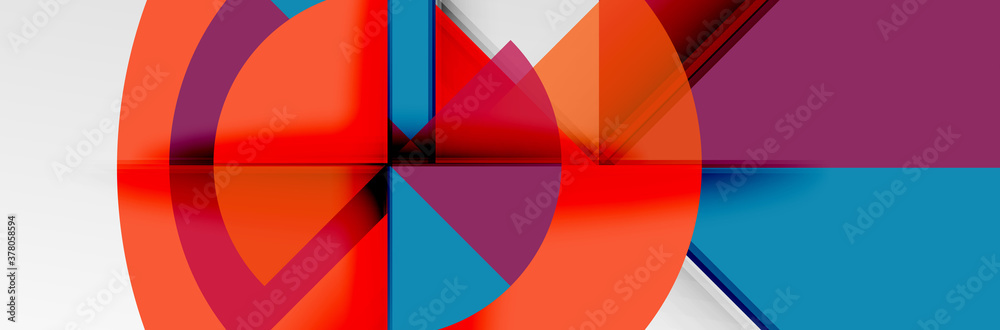 Bright color circles, abstract round shapes and triangles composition with shadow effects. Vector modern geometric design template Bright color circles, abstract round shapes and triangles composition with shadow effects. Vector modern geometric design template