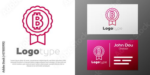 Logotype line Cryptocurrency coin Bitcoin icon isolated on white background. Physical bit coin. Blockchain based secure crypto currency. Logo design template element. Vector.