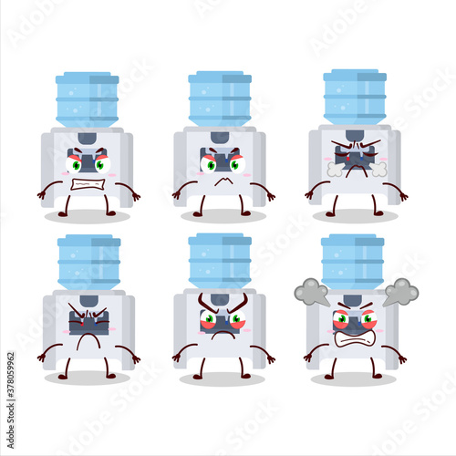 Water cooler cartoon character with various angry expressions